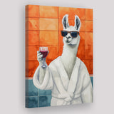 Llama Holding The Cup Of Red Winein Bathroom Decor Canvas Prints Wall Art, Bathroom Art Decor,