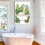 Llama In Bathtub Bathroom Decor Tropical Leave Canvas Prints Wall Art, Bathroom Art Decor100,