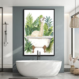 Llama In Bathtub Bathroom Decor Tropical Leave Framed Canvas Prints Wall Art, Bathroom Framed Art Decor