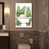 Llama In Bathtub Bathroom Decor Tropical Leave Canvas Prints Wall Art, Bathroom Art Decor100,