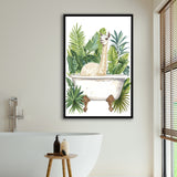 Llama In Bathtub Bathroom Decor Tropical Leave Framed Canvas Prints Wall Art, Bathroom Framed Art Decor