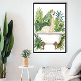 Llama In Bathtub Bathroom Decor Tropical Leave Framed Canvas Prints Wall Art, Bathroom Framed Art Decor