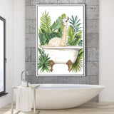 Llama In Bathtub Bathroom Decor Tropical Leave Framed Canvas Prints Wall Art, Bathroom Framed Art Decor