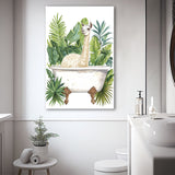 Llama In Bathtub Bathroom Decor Tropical Leave Canvas Prints Wall Art, Bathroom Art Decor100,