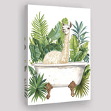 Llama In Bathtub Bathroom Decor Tropical Leave Canvas Prints Wall Art, Bathroom Art Decor100,