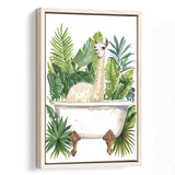 Llama In Bathtub Bathroom Decor Tropical Leave Framed Canvas Prints Wall Art, Bathroom Framed Art Decor