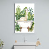 Llama In Bathtub Bathroom Decor Tropical Leave Canvas Prints Wall Art, Bathroom Art Decor100,