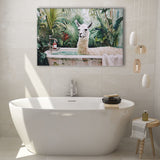 Llama In Bathtub Bathroom Tropical Leave, Bathroom Art Decor Canvas Prints Wall Art, Animal Bathroom Art