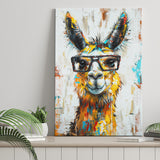 Llama Wearing Glasess Portrait Oil Painting V1, Canvas Painting, Canvas Prints Wall Art Decor