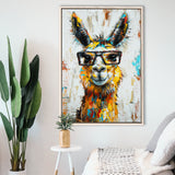 Llama Wearing Glasess Portrait Oil Painting V1, Framed Canvas Painting, Framed Canvas Prints Wall Art Decor
