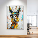 Llama Wearing Glasess Portrait Oil Painting V1, Framed Canvas Painting, Framed Canvas Prints Wall Art Decor