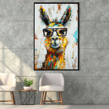Llama Wearing Glasess Portrait Oil Painting V1, Framed Canvas Painting, Framed Canvas Prints Wall Art Decor