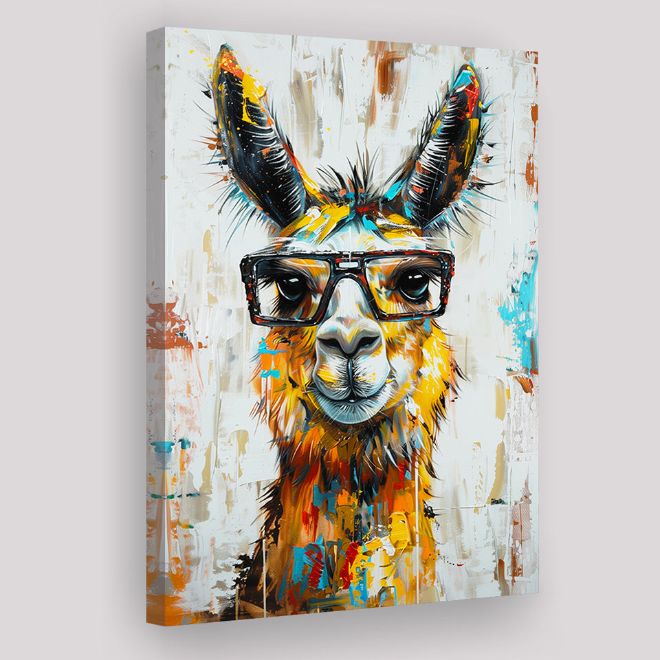 Llama Wearing Glasess Portrait Oil Painting V1, Canvas Painting, Canvas Prints Wall Art Decor