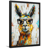 Llama Wearing Glasess Portrait Oil Painting V1, Framed Art Print Wall Decor, Framed Picture