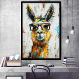 Llama Wearing Glasess Portrait Oil Painting V1, Framed Art Print Wall Decor, Framed Picture