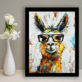 Llama Wearing Glasess Portrait Oil Painting V1, Framed Art Print Wall Decor, Framed Picture