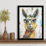 Llama Wearing Glasess Portrait Oil Painting V1, Framed Canvas Painting, Framed Canvas Prints Wall Art Decor