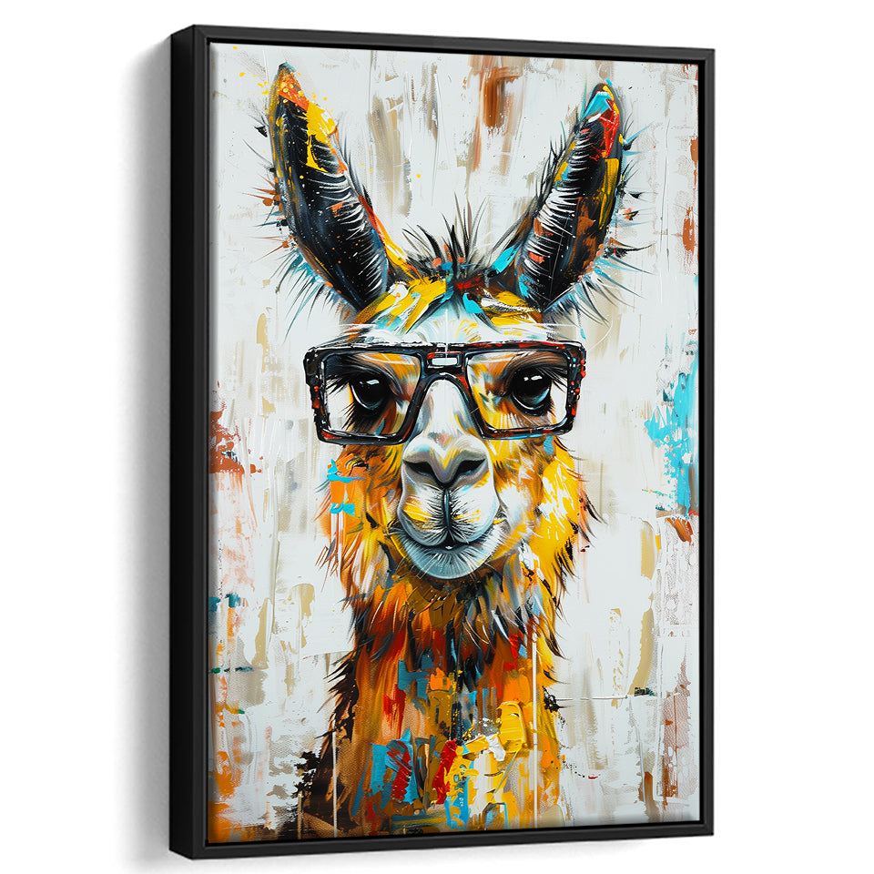 Llama Wearing Glasess Portrait Oil Painting V1, Framed Canvas Painting, Framed Canvas Prints Wall Art Decor