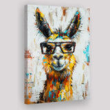 Llama Wearing Glasess Portrait Oil Painting V1, Canvas Painting, Canvas Prints Wall Art Decor