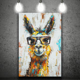 Llama Wearing Glasess Portrait Oil Painting V1, Canvas Painting, Canvas Prints Wall Art Decor