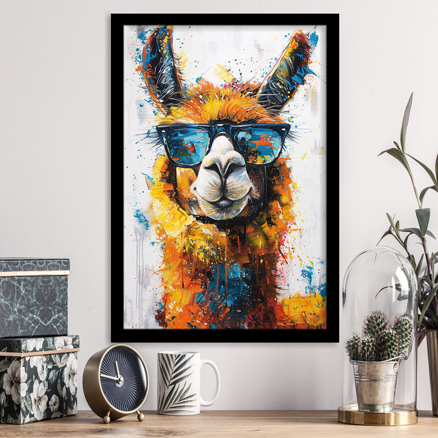 Llama Wearing Glasess Portrait Painting Art V2, Framed Art Print Wall Decor, Framed Picture