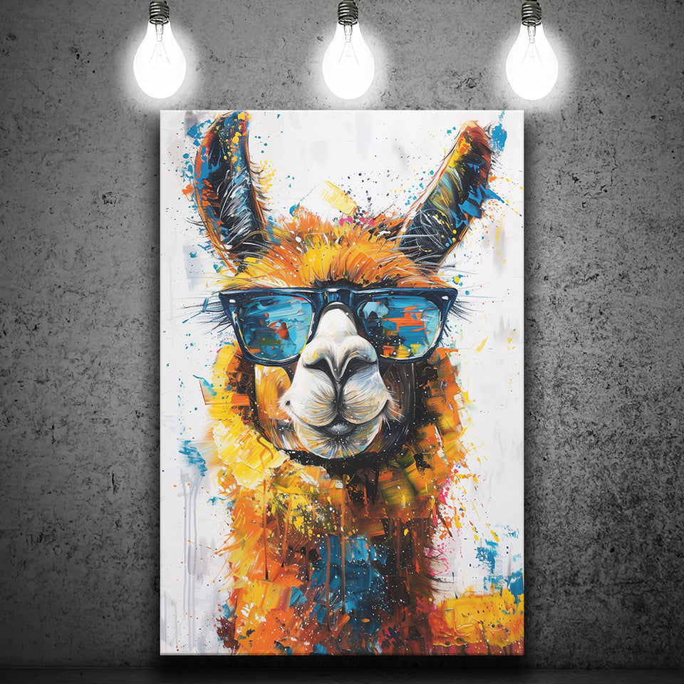Llama Wearing Glasess Portrait Painting Art V2, Canvas Painting, Canvas Prints Wall Art Decor