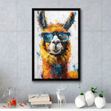 Llama Wearing Glasess Portrait Painting Art V2, Framed Canvas Painting, Framed Canvas Prints Wall Art Decor