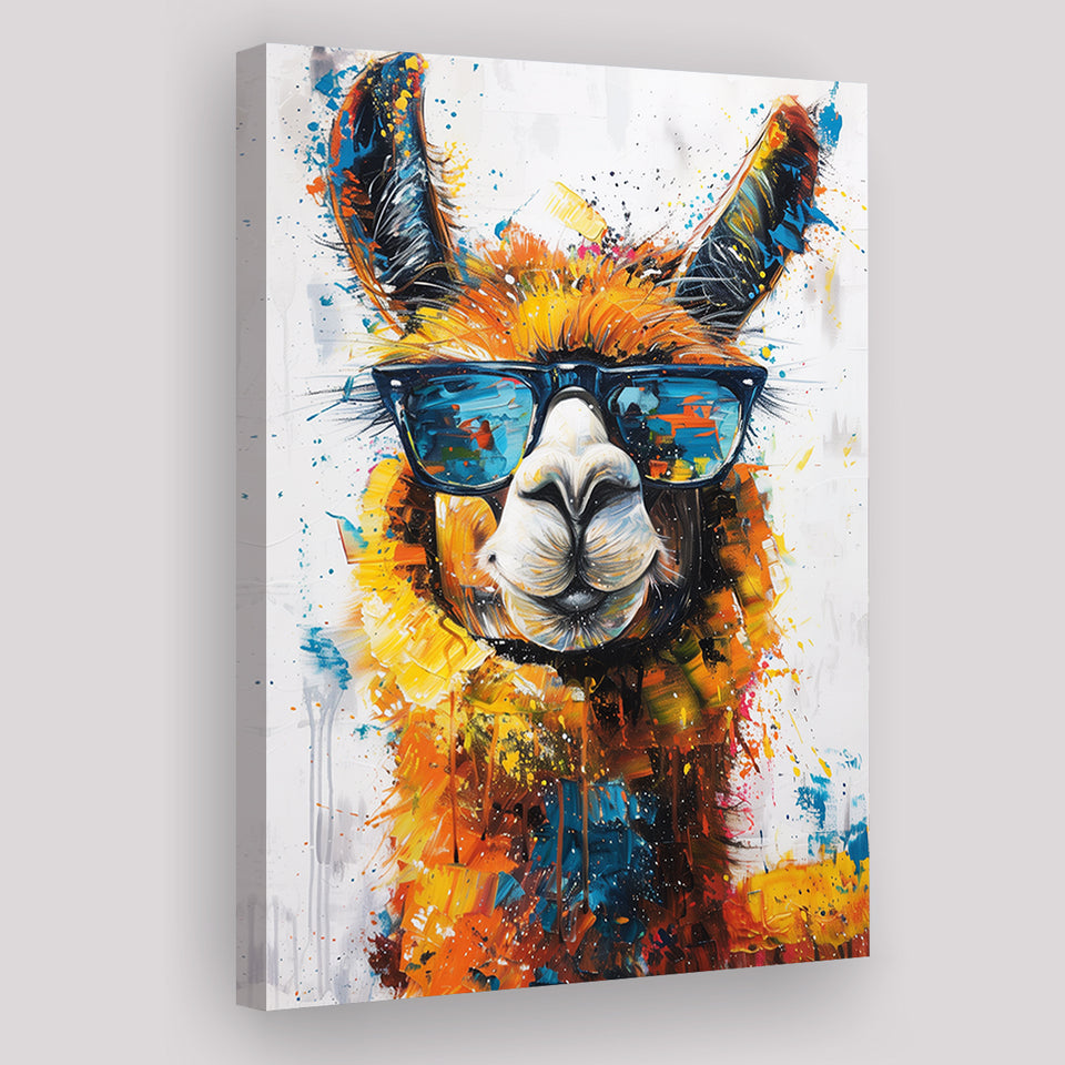 Llama Wearing Glasess Portrait Painting Art V2, Canvas Painting, Canvas Prints Wall Art Decor