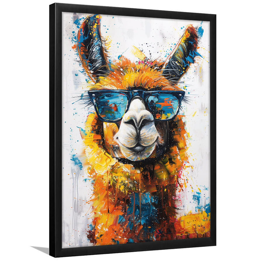 Llama Wearing Glasess Portrait Painting Art V2, Framed Art Print Wall Decor, Framed Picture