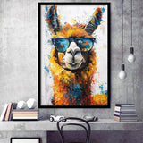 Llama Wearing Glasess Portrait Painting Art V2, Framed Art Print Wall Decor, Framed Picture