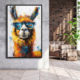 Llama Wearing Glasess Portrait Painting Art V2, Framed Canvas Painting, Framed Canvas Prints Wall Art Decor