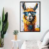 Llama Wearing Glasess Portrait Painting Art V2, Framed Canvas Painting, Framed Canvas Prints Wall Art Decor
