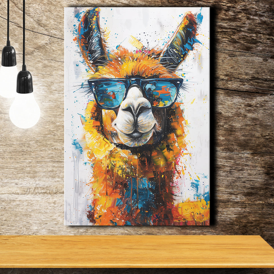 Llama Wearing Glasess Portrait Painting Art V2, Canvas Painting, Canvas Prints Wall Art Decor