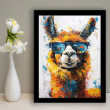 Llama Wearing Glasess Portrait Painting Art V2, Framed Art Print Wall Decor, Framed Picture