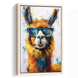 Llama Wearing Glasess Portrait Painting Art V2, Framed Canvas Painting, Framed Canvas Prints Wall Art Decor