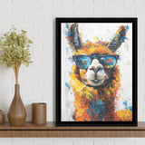 Llama Wearing Glasess Portrait Painting Art V2, Framed Canvas Painting, Framed Canvas Prints Wall Art Decor
