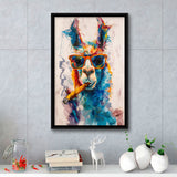 Llama Wearing Sungglasses And Smooking Cigar Art V10, Framed Canvas Prints Wall Art Decor, Floarting Frame Painting Canvas Art