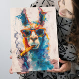 Llama Wearing Sungglasses And Smooking Cigar Art V10, Canvas Prints Wall Art Home Decor, Painting Canvas Art