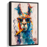 Llama Wearing Sungglasses And Smooking Cigar Art V10, Framed Canvas Prints Wall Art Decor, Floarting Frame Painting Canvas Art
