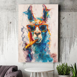 Llama Wearing Sungglasses And Smooking Cigar Art V10, Canvas Prints Wall Art Home Decor, Painting Canvas Art