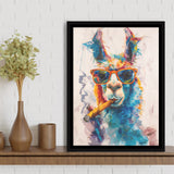 Llama Wearing Sungglasses And Smooking Cigar Art V10, Framed Canvas Prints Wall Art Decor, Floarting Frame Painting Canvas Art