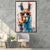Llama Wearing Sungglasses And Smooking Cigar Art V10, Framed Canvas Prints Wall Art Decor, Floarting Frame Painting Canvas Art