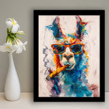 Llama Wearing Sungglasses And Smooking Cigar Art V10, Framed Art Prints Wall Decor, Picture Framed Painting