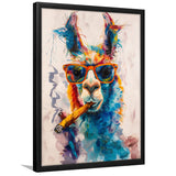 Llama Wearing Sungglasses And Smooking Cigar Art V10, Framed Art Prints Wall Decor, Picture Framed Painting