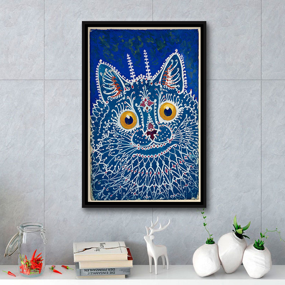 Louis Wain Gothic Cat Art Print, Vintage Cat Painting, Animal Art,Framed Canvas Prints Wall Art Decor, Floating Frame