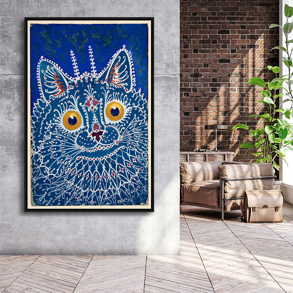 Louis Wain Gothic Cat Art Print, Vintage Cat Painting, Animal Art,Framed Canvas Prints Wall Art Decor, Floating Frame