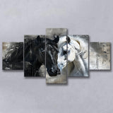 Loved Couple Horse Portrait Black And Whitev1, 5 Panels Mixed Large Canvas, Canvas Prints Wall Art Decor
