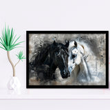 Loved Couple Horse Portrait Black And Whitev1, Framed Art Print Wall Decor, Framed Picture
