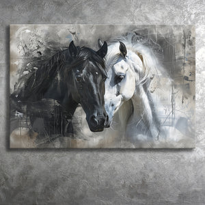 Loved Couple Horse Portrait Black And Whitev1, Canvas Painting, Canvas Prints Wall Art Decor