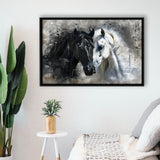 Loved Couple Horse Portrait Black And Whitev1, Framed Canvas Painting, Framed Canvas Prints Wall Art Decor